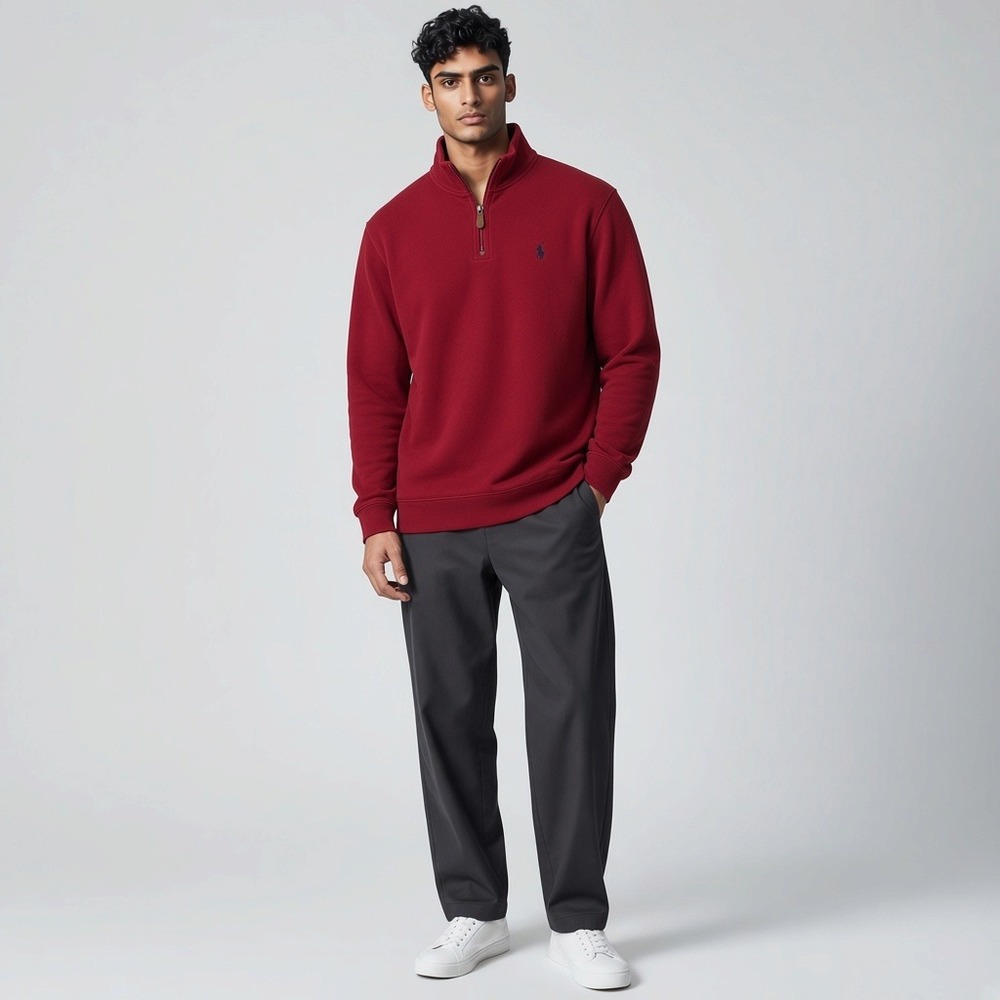 Polo Ralph Lauren Quarter Zip XXL Red Mens Cotton Ribbed Pullover Excellent